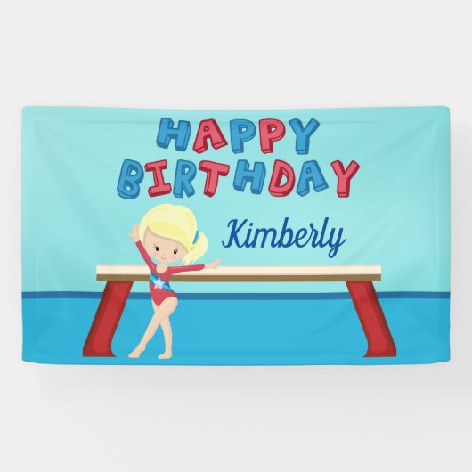 Gymnastiek Girl Cute Custom Kinderen Birthday Part Spandoek (Horizontaal)