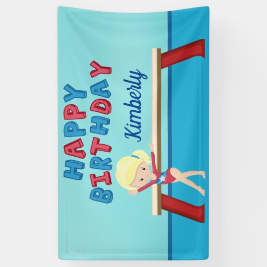 Gymnastiek Girl Cute Custom Kinderen Birthday Part Spandoek (Verticaal)