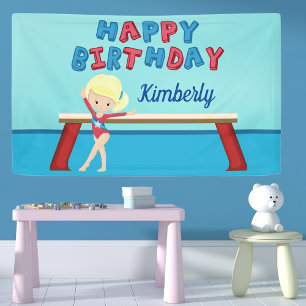 Gymnastiek Girl Cute Custom Kinderen Birthday Part Spandoek