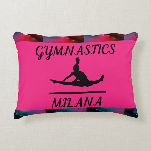 Gymnastiek gooit kussen met gymnast op ongelijke b (Voorkant)