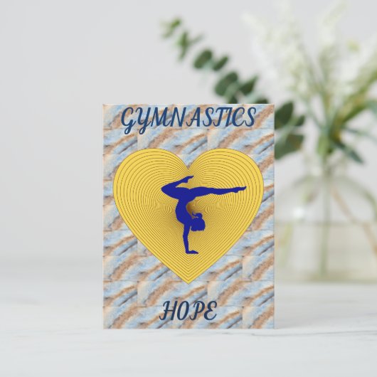 Gymnastiek gouden hart met gymnastiek briefkaart (Staand voorkant)