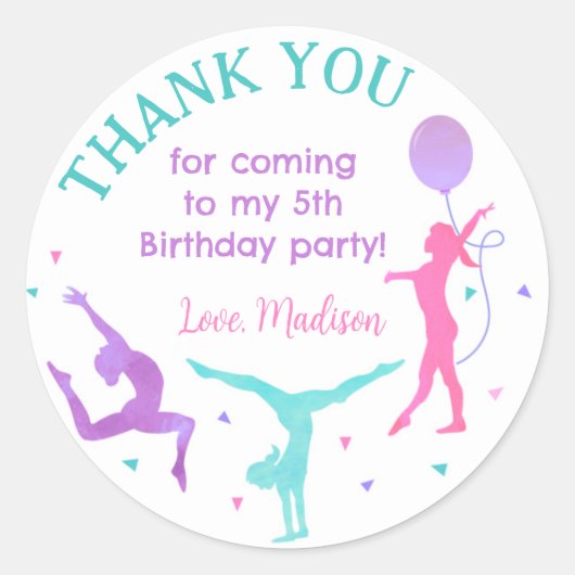 Gymnastiek Gymnast Birthday Favor Stickers Labels (Voorkant)