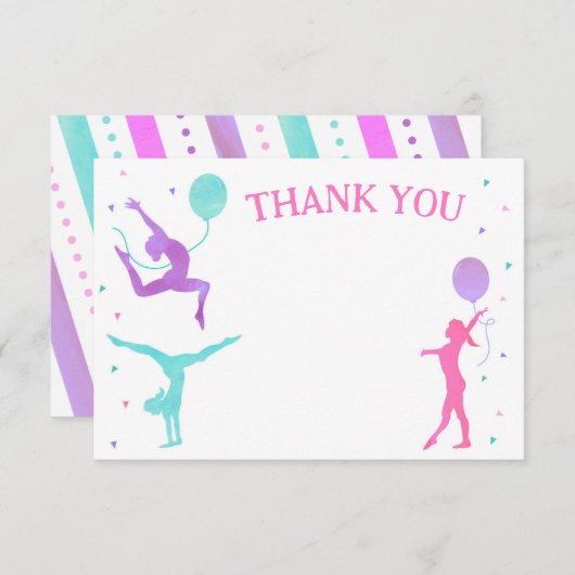 Gymnastiek Gymnast Birthday Party Bedankt voor je  Save The Date (Voorkant / Achterkant)