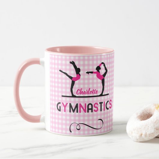 Gymnastiek Gymnast Cute Pink Persoonlijk Mok (Met donut)