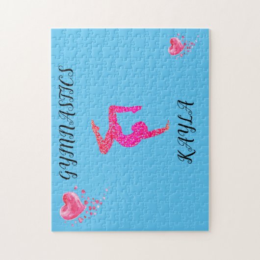 Gymnastiek gymnast & harten gepersonaliseerde puzz legpuzzel (Verticaal)