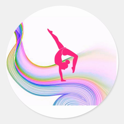 Gymnastiek gymnast in roze sticker. ronde sticker (Voorkant)