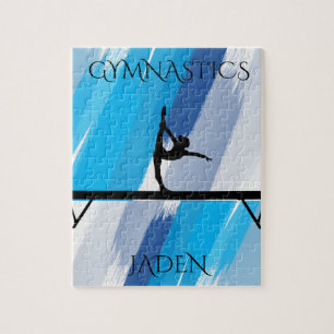 Gymnastiek gymnastiekpuzzel. Persoonlijke naam. Legpuzzel