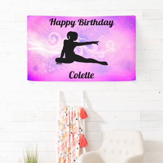 Gymnastiek "Happy Birthday" Aangepaste wervelingen Spandoek (Insitu)