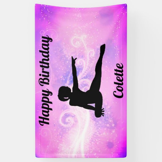 Gymnastiek "Happy Birthday" Aangepaste wervelingen Spandoek (Verticaal)