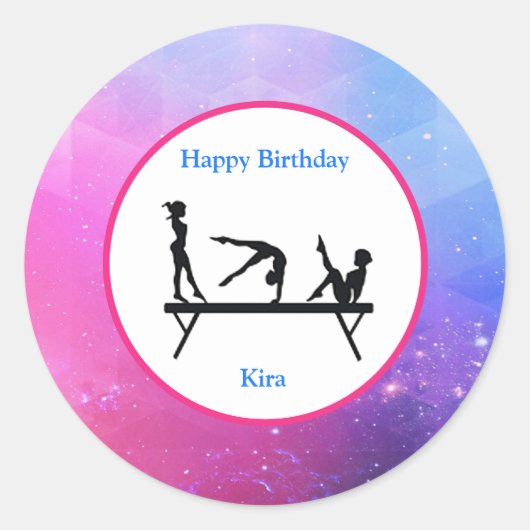 Gymnastiek "Happy Birthday" Balans Ronde Sticker (Voorkant)