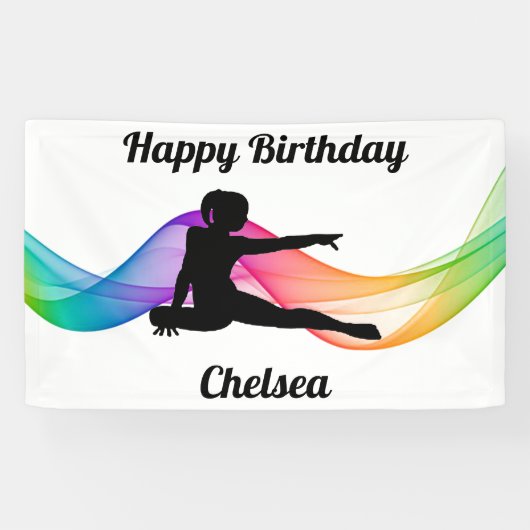 Gymnastiek "Happy Birthday" Colorful Swirl Banner (Horizontaal)