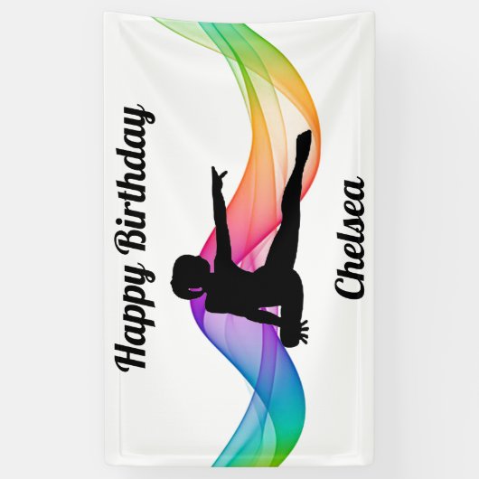 Gymnastiek "Happy Birthday" Colorful Swirl Banner (Verticaal)