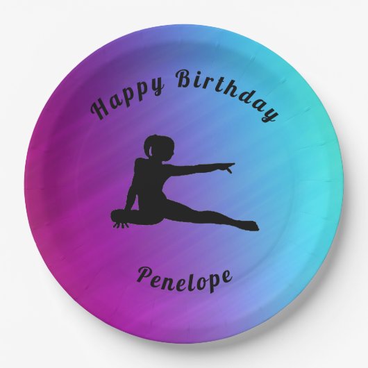 Gymnastiek Happy Birthday Gradient Paper Borden Papieren Bordje (Voorkant)