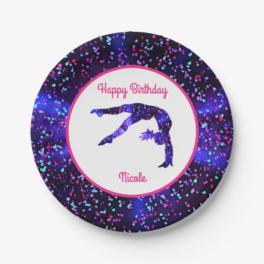 Gymnastiek "Happy Birthday" Handspring Hearts Papieren Bordje (Voorkant)