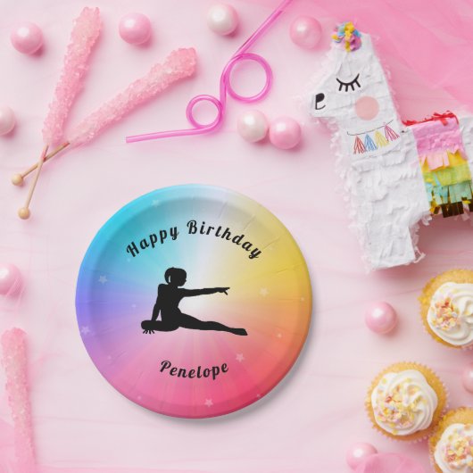 Gymnastiek Happy Birthday Rainbow Paper Borden Papieren Bordje (Feest)