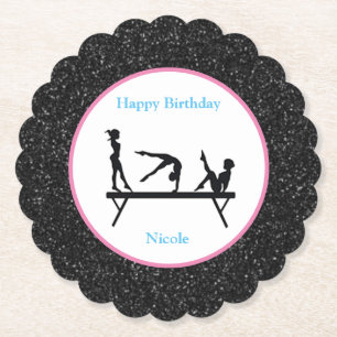 Gymnastiek "Happy Birthday" - zwarte sparkle Kartonnen Onderzetters