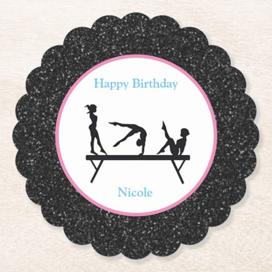 Gymnastiek "Happy Birthday" - zwarte sparkle Kartonnen Onderzetters (Voorkant)