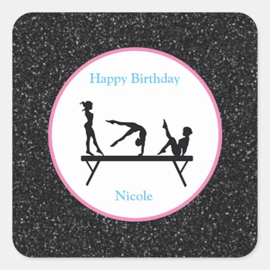 Gymnastiek "Happy Birthday" zwarte Stickers (Voorkant)