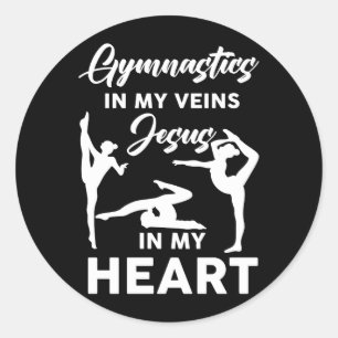 Gymnastiek in mijn aderen Jezus in mijn hart Gym C Ronde Sticker