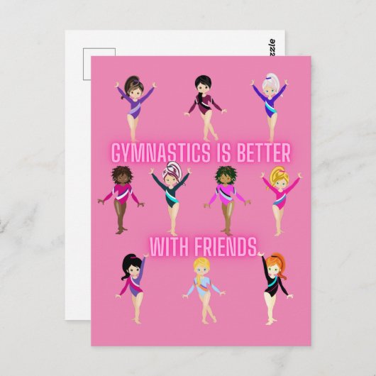 Gymnastiek is beter bij vrienden die  zijn in roze briefkaart (Voorkant / Achterkant)
