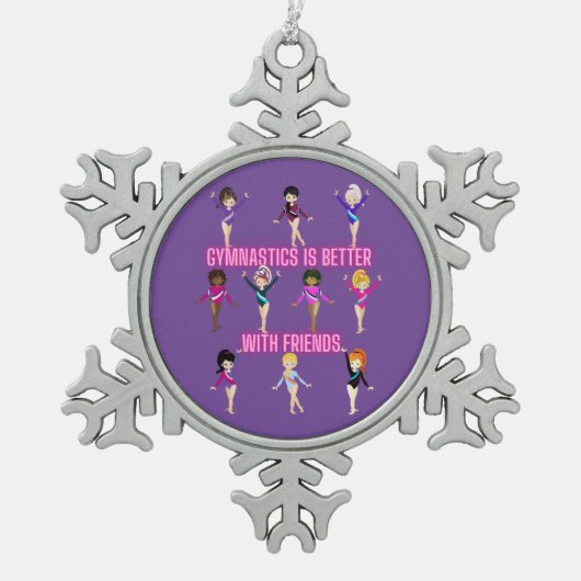 Gymnastiek is beter bij vrienden tin sneeuwvlok ornament (Voorkant)
