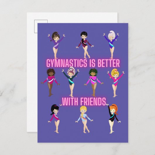 Gymnastiek is beter bij vrienden uitnodiging briefkaart (Voorkant / Achterkant)