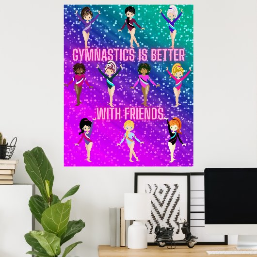 Gymnastiek is beter met vriendjes poster (Thuiskantoor)