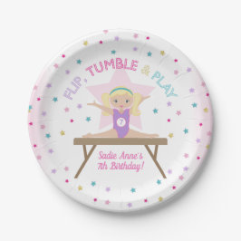 Gymnastiek Jump Blonde Hair Birthday Party Cute Papieren Bordje