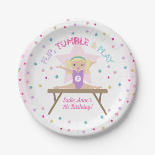 Gymnastiek Jump Blonde Hair Birthday Party Cute Papieren Bordje