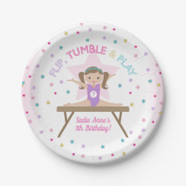 Gymnastiek Jump Cute Brown Hair Birthday Party Papieren Bordje