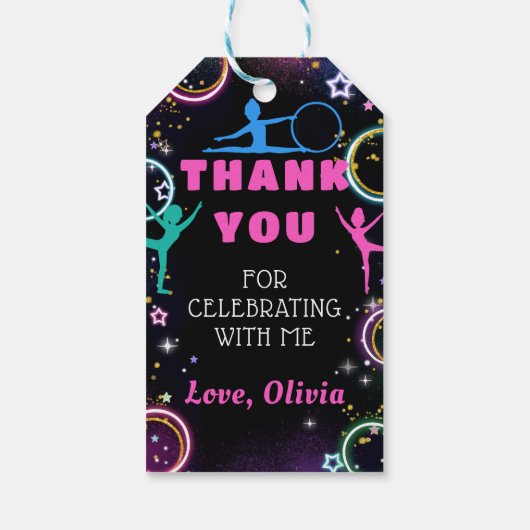 Gymnastiek Jump Spelen Verjaardag Dank u Cadeaulabel (Achterkant)