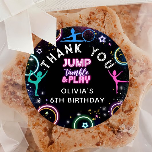 Gymnastiek Jump Tumble Play Verjaardag Dank u Ronde Sticker