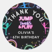 Gymnastiek Jump Tumble Play Verjaardag Dank u Ronde Sticker (Voorkant)