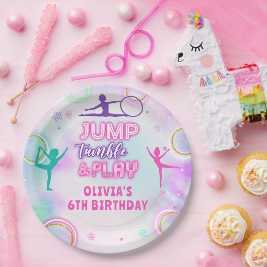 Gymnastiek Jump Tumble & Play Verjaardagsfeest Papieren Bordje (Feest)