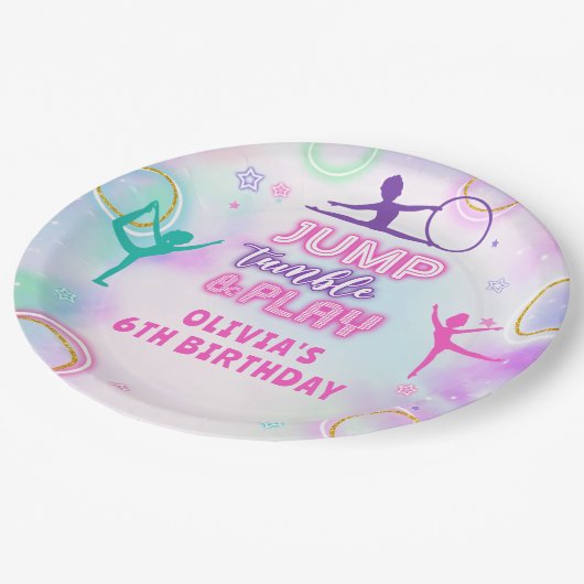 Gymnastiek Jump Tumble & Play Verjaardagsfeest Papieren Bordje (Gekanteld)