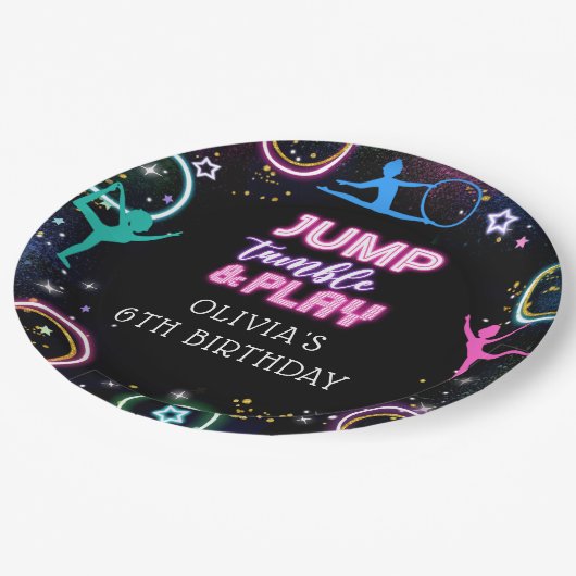 Gymnastiek Jump Tumble & Play Verjaardagsfeest Papieren Bordje (Gekanteld)