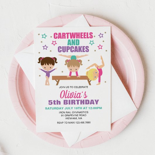 Gymnastiek Kartwheels en Cupcakes Birthday Kaart