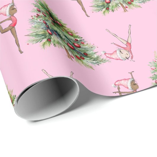 Gymnastiek Kerst Wrapping Papier Roze Vakantie (Rol Hoek)