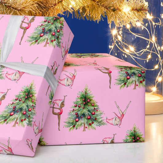 Gymnastiek Kerst Wrapping Papier Roze Vakantie