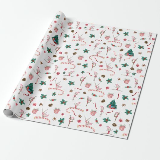 Gymnastiek Kerst Wrapping Papier Roze Vakantie (Uitgerold)