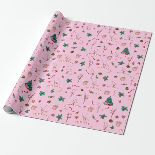 Gymnastiek Kerst Wrapping Papier Roze Vakantie (Uitgerold)