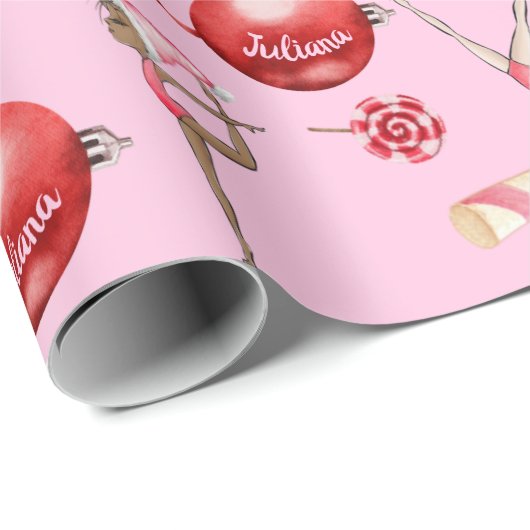 Gymnastiek Kerst Wrapping Papier Voeg Jouw namen t (Rol Hoek)
