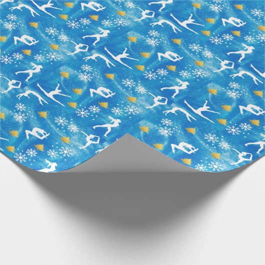 Gymnastiek Kerstmis Blauw Sparkle Wit Patroon Cadeaupapier (Hoek)