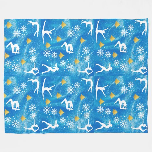 Gymnastiek Kerstmis Blauw Sparkle Wit Patroon Fleece Deken (Voorkant (Horizontaal))
