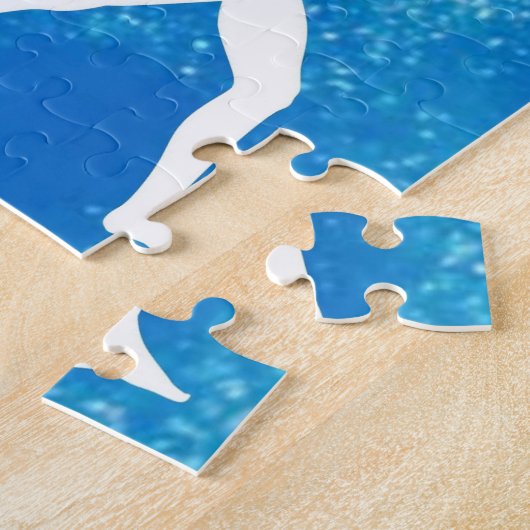 Gymnastiek Kerstmis Blauw Sparkle Wit Patroon Legpuzzel (Zijkant)