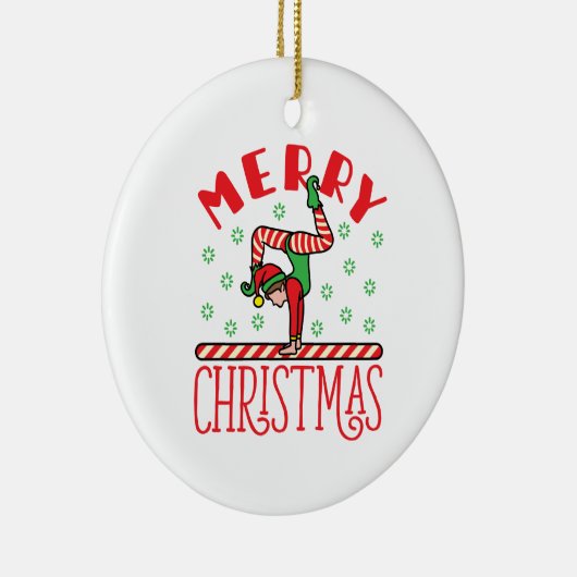 Gymnastiek kerstmis Elf op Beam Keramisch Ornament (Rechts)