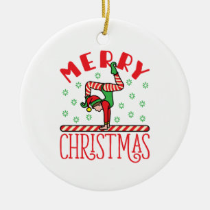Gymnastiek kerstmis Elf op Beam Keramisch Ornament