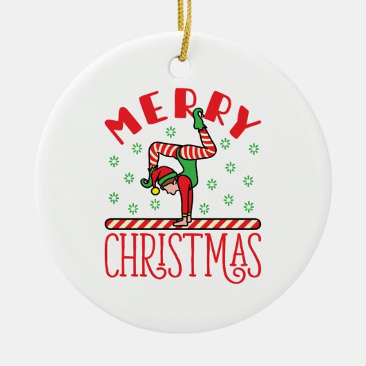 Gymnastiek kerstmis Elf op Beam Keramisch Ornament (Voorkant)