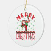 Gymnastiek kerstmis Elf op Beam Keramisch Ornament (Links)