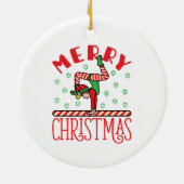 Gymnastiek kerstmis Elf op Beam Keramisch Ornament (Achterkant)